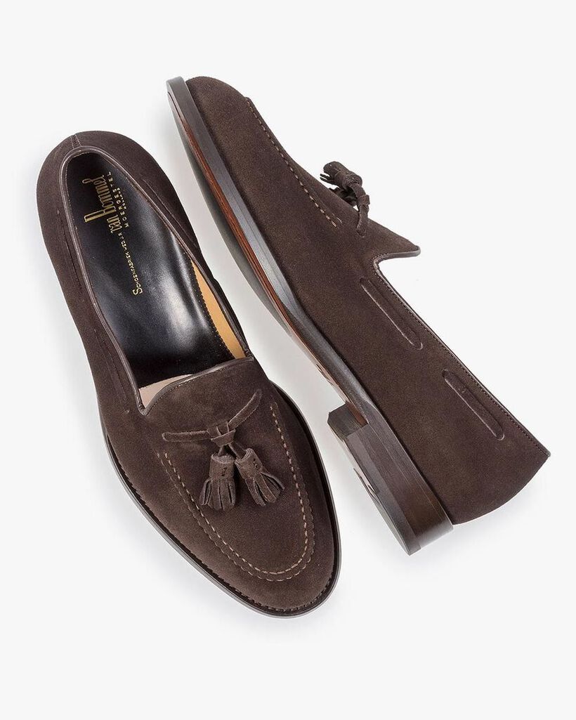 Dark brown suede leather loafer