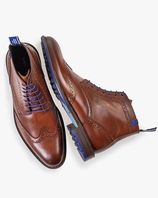 Kalfsleren veterboot donker cognac