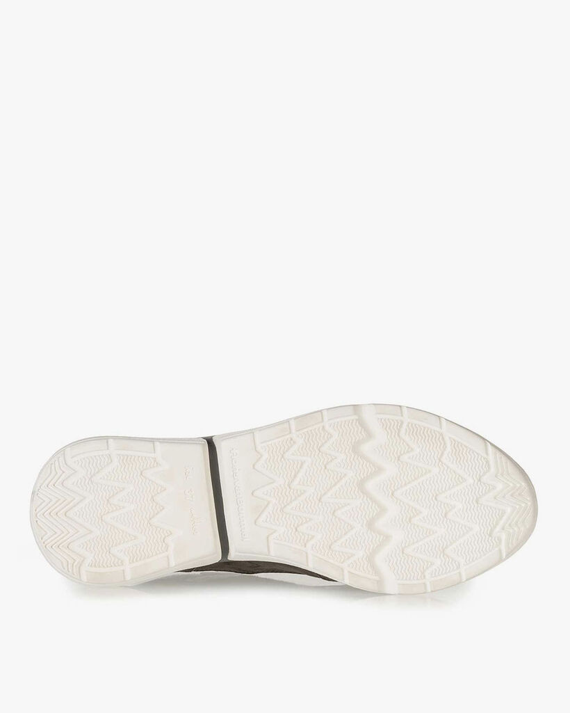 Donkergrijze su&egrave;de sneaker met snakeprint