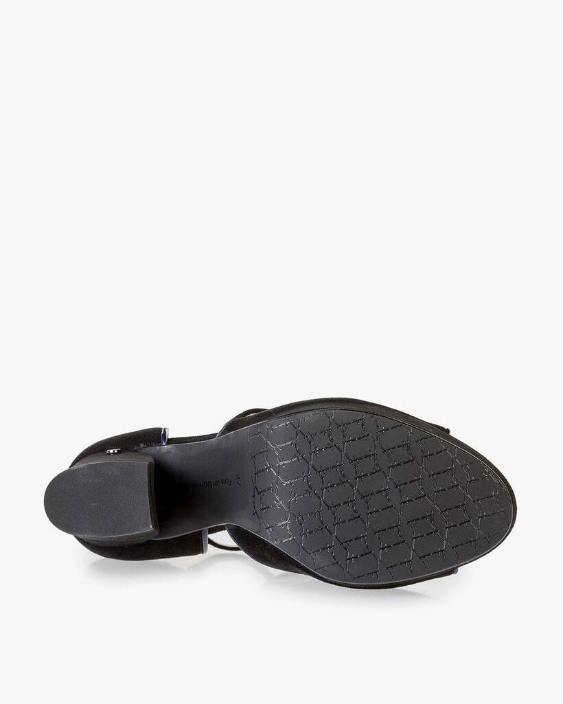 Black high-heeled suede leather sandals