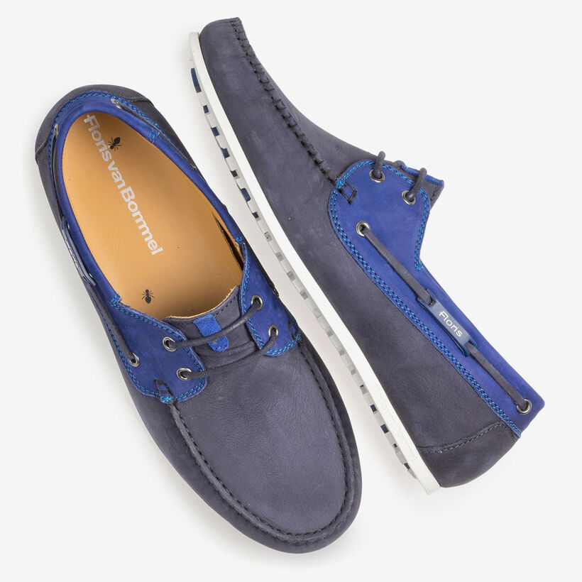Blauwe nubuckleren bootschoen