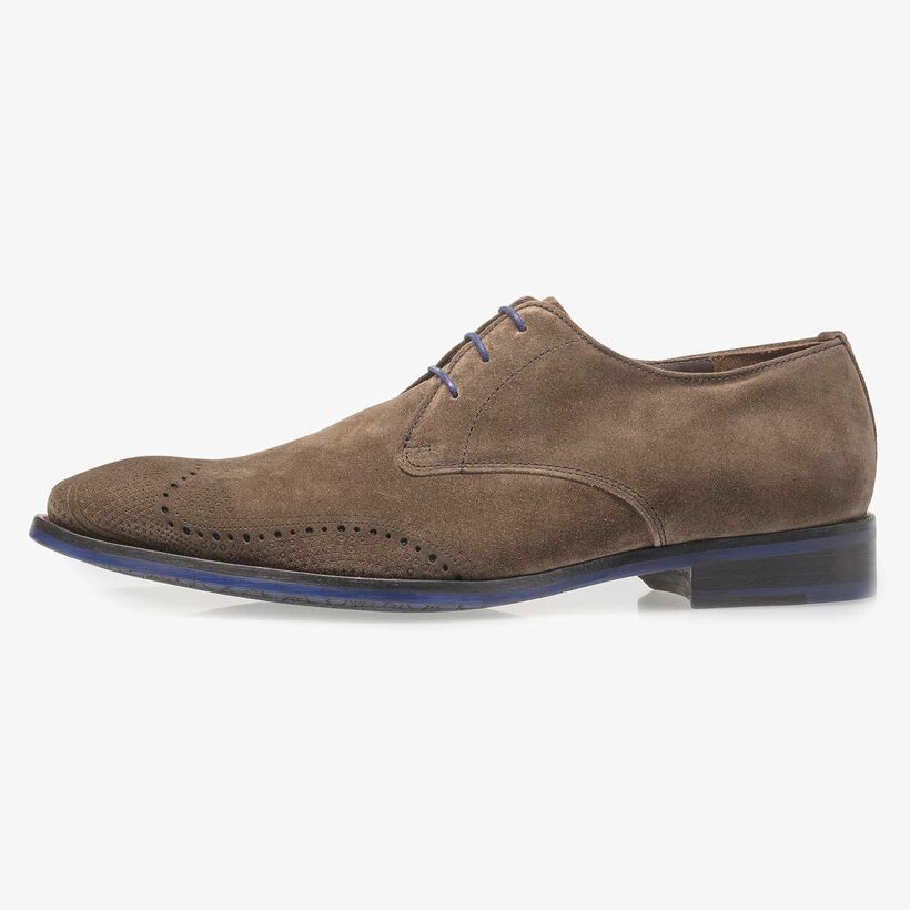 Su&egrave;de veterschoen donker taupe 