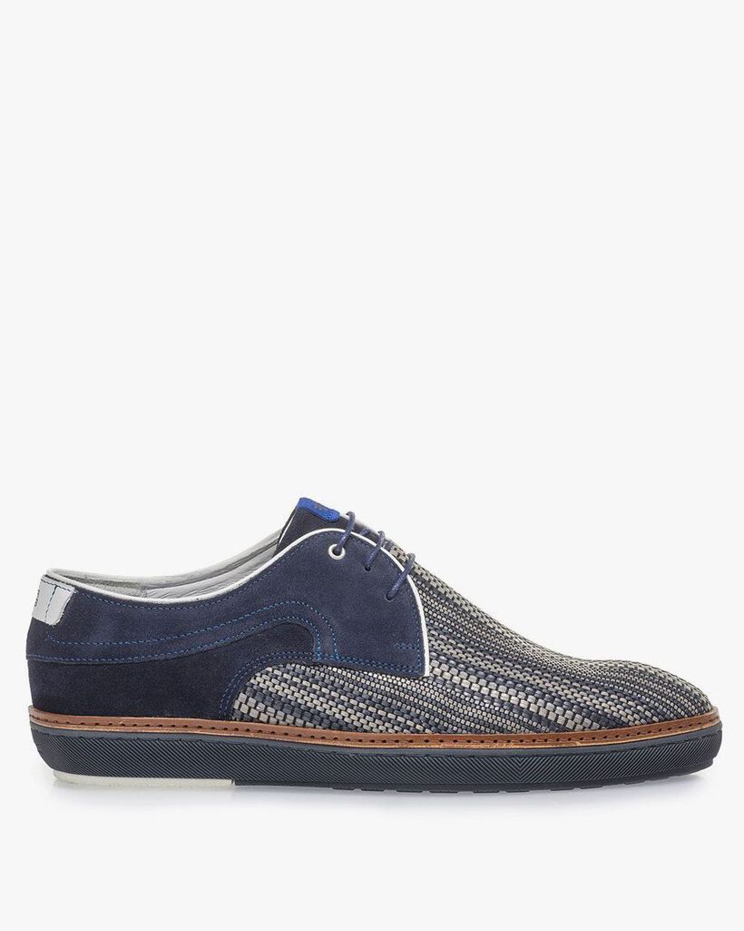 Donkerblauwe veterschoen met grijze print