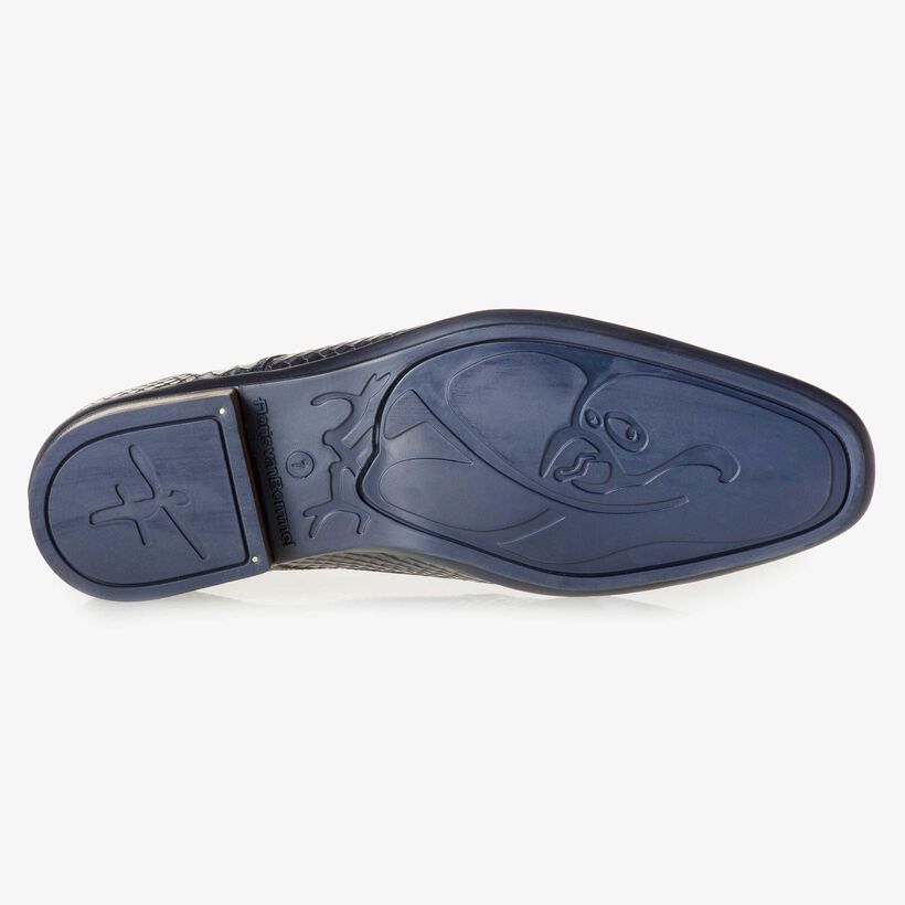 Blauwe kalfsleren veterschoen met snakeprint