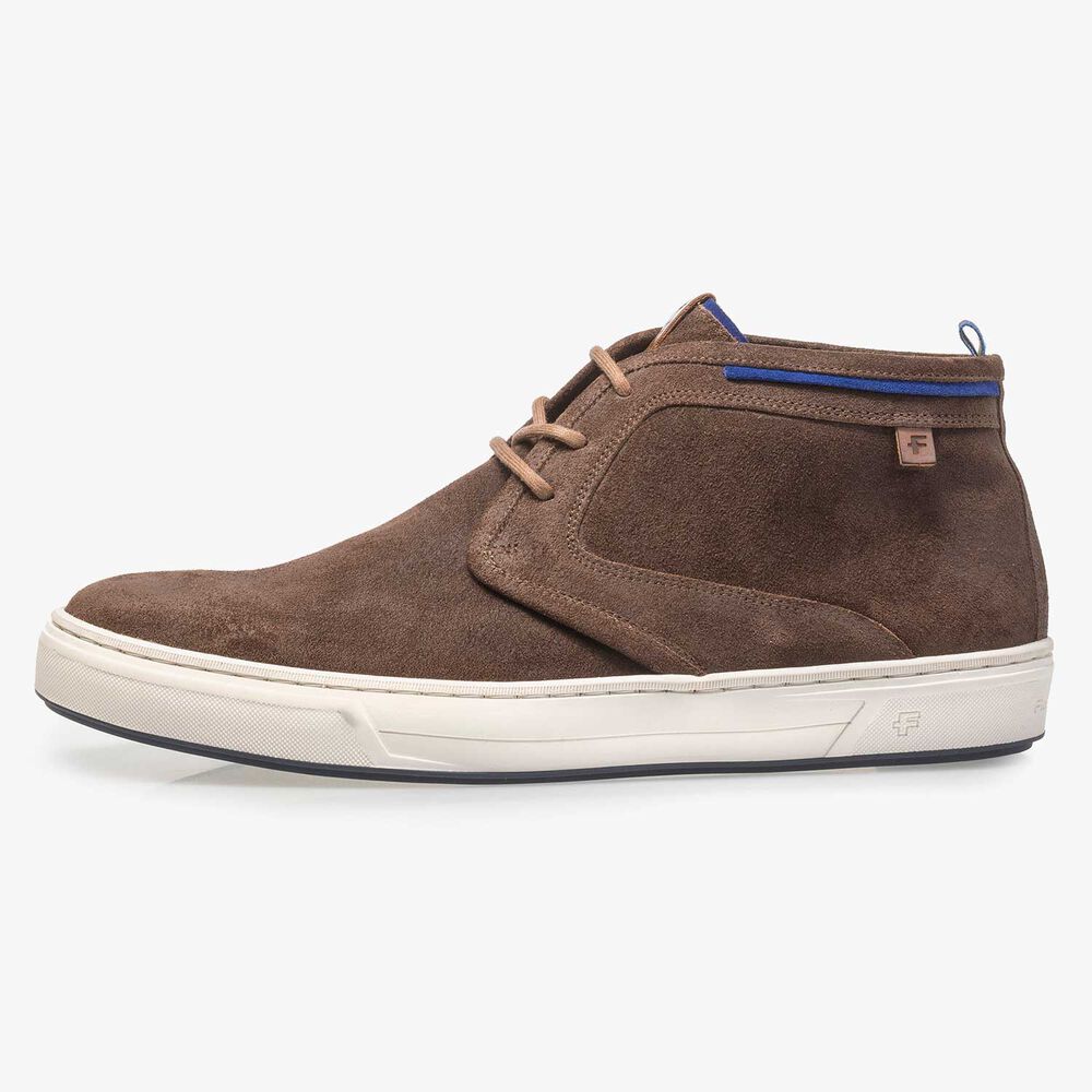 Taupe-coloured suede lace boot