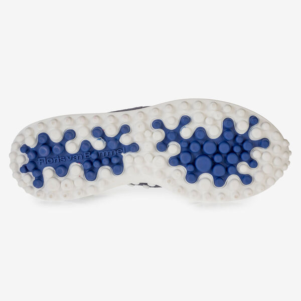 Blauwe su&egrave;de sneaker met print
