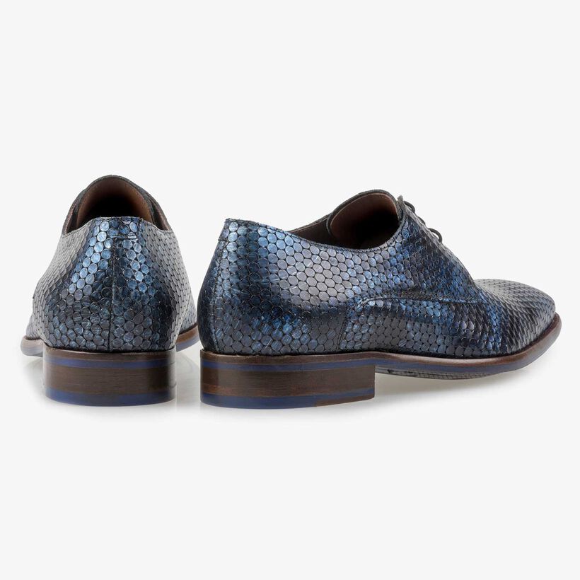 Blauwe metallic print leren veterschoen