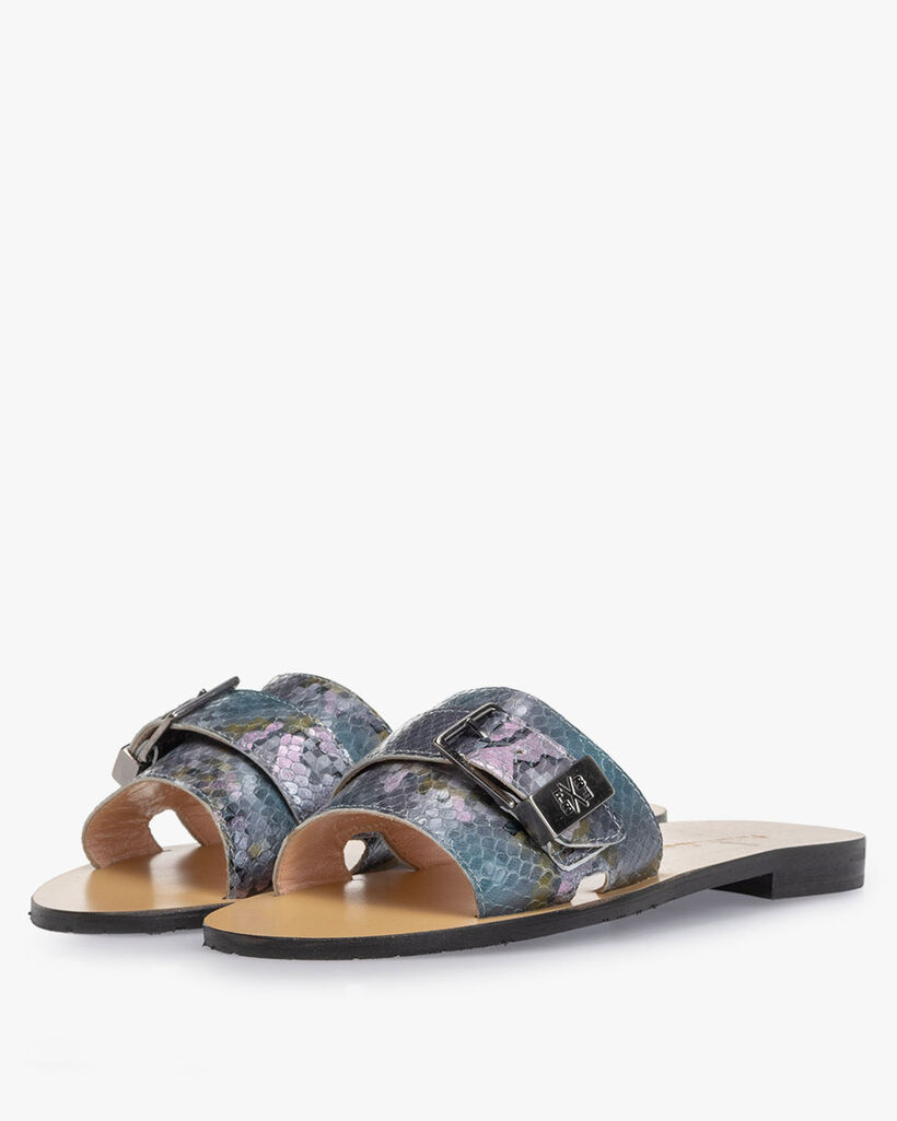 Slipper geprint leer blauw