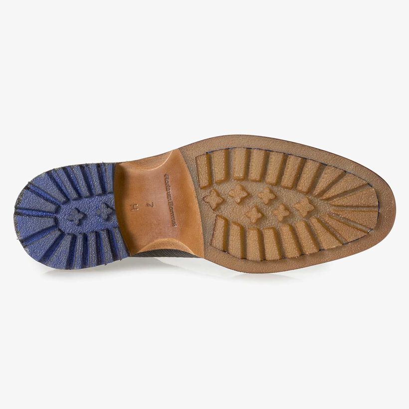 Donkerbruine leren veterboot met lizardprint