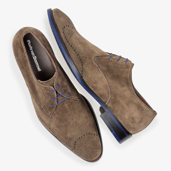 Su&egrave;de veterschoen donker taupe 