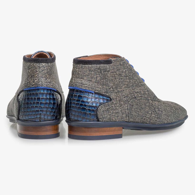 Leren veterschoen taupe met print