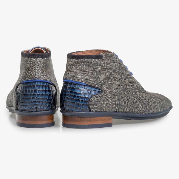 Leren veterschoen taupe met print