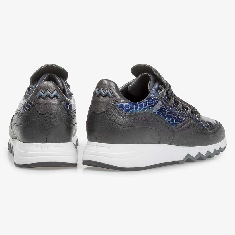 Premium blauwe metallic leren sneaker met print