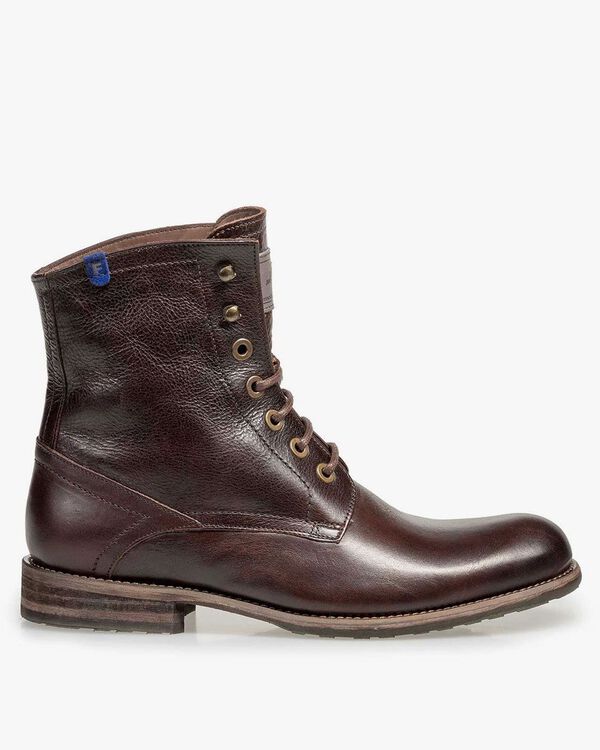 Brown lambskin lined calf leather lace boot