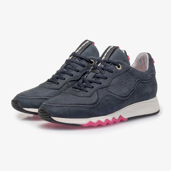 Donkerblauwe nubuckleren sneaker