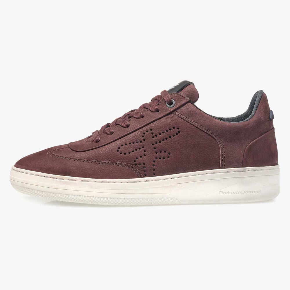 Rode nubuckleren sneaker met print