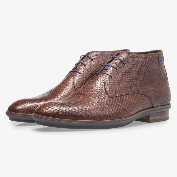 Leren veterboot met rubberen zool