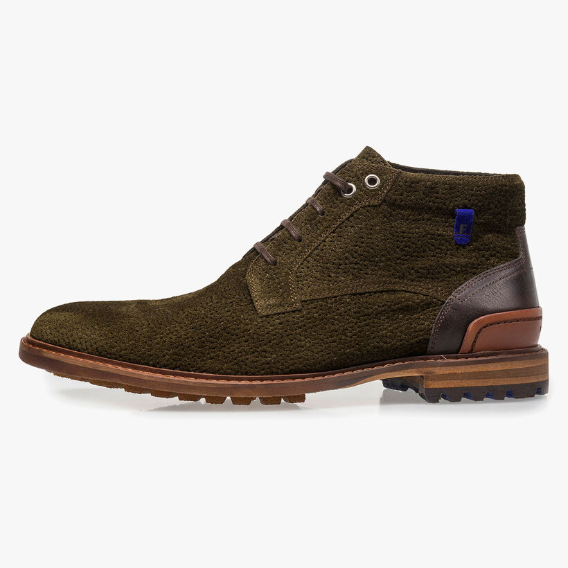 Olijfgroene su&egrave;de veterboot met print