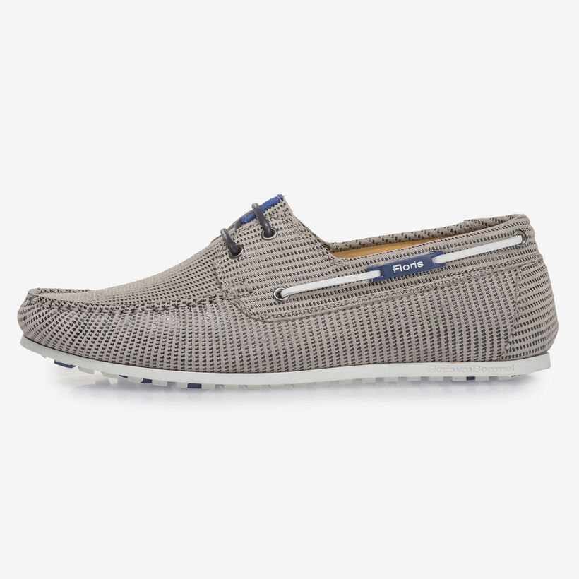 Zandkleurige su&egrave;de bootschoen met print