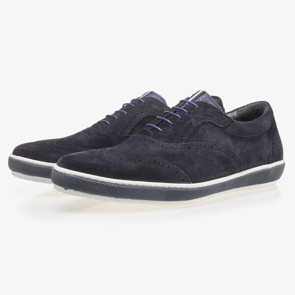 Dark blue suede leather brogue shoe