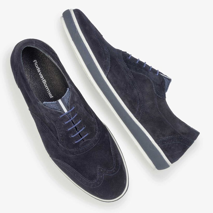 Dark blue suede leather brogue shoe