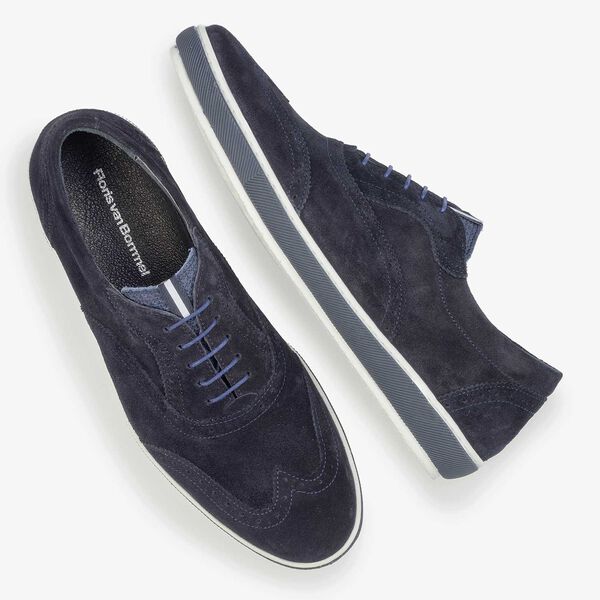 Dark blue suede leather brogue shoe