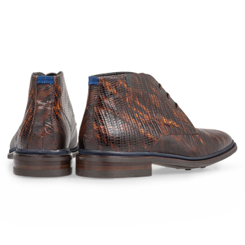 Lace boot lizard print cognac