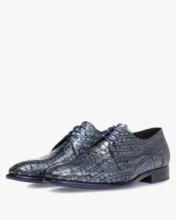 Veterschoen metallic blauw
