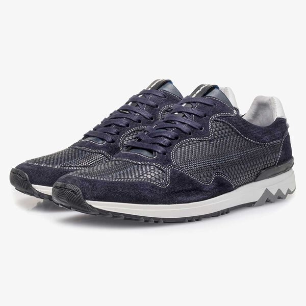 Dark blue suede leather sneaker with a pattern