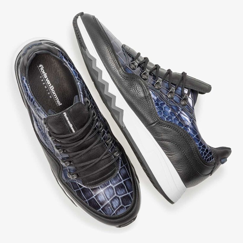Premium blauwe metallic leren sneaker met print