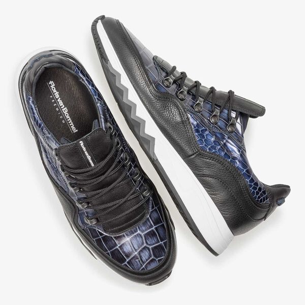 Premium blauwe metallic leren sneaker met print