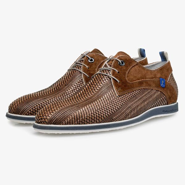 Leren veterschoen cognac gevlochten