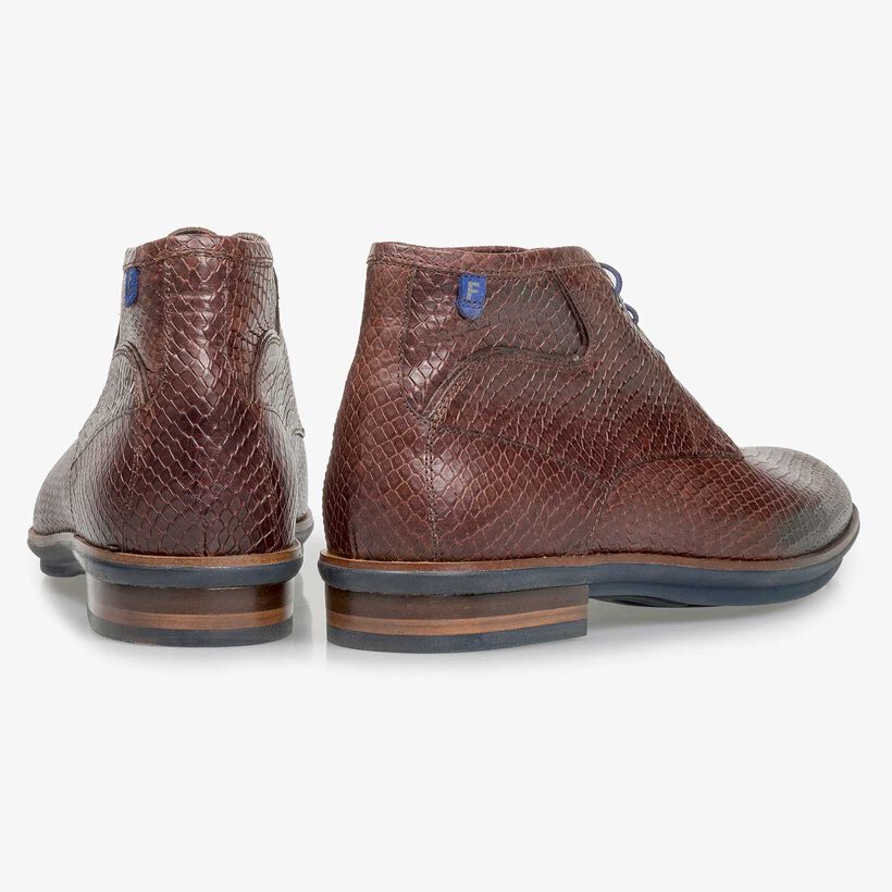 Leren veterboot met rubberen zool