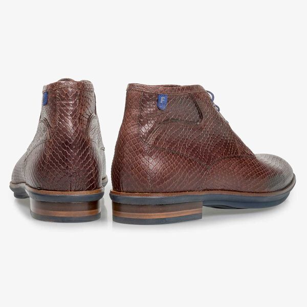 Leren veterboot met rubberen zool