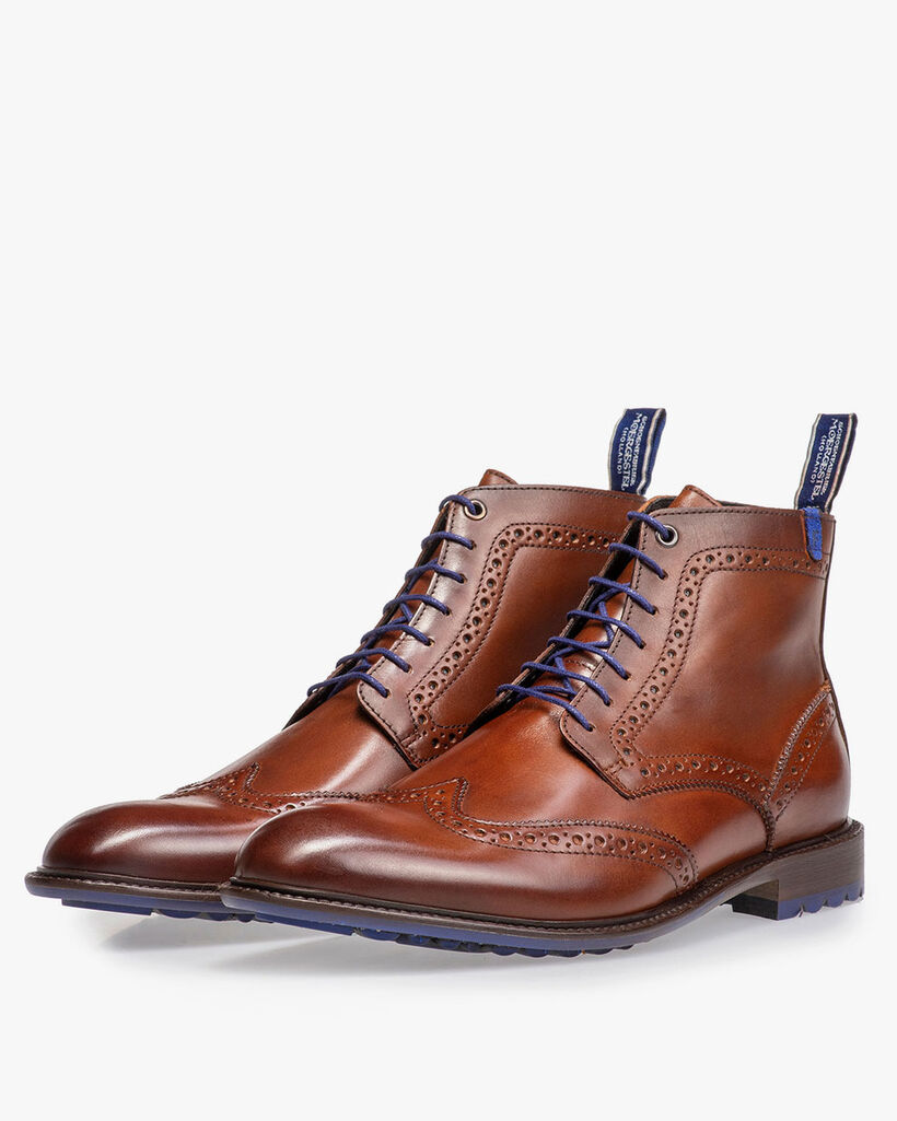 Kalfsleren veterboot donker cognac
