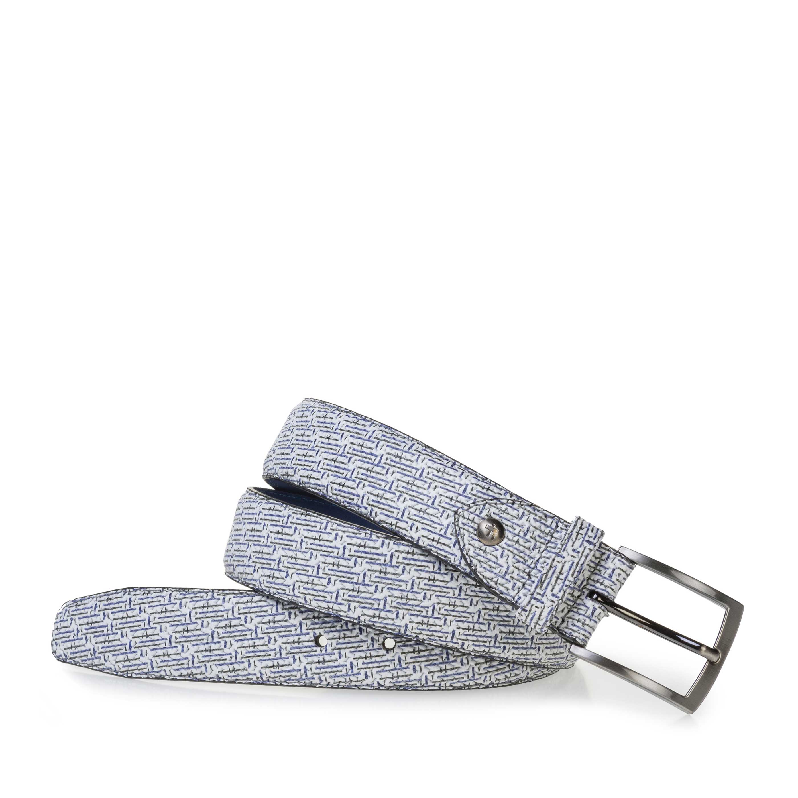 75201/91 - White leather belt with blue print 75201/91 - White leather belt with blue print