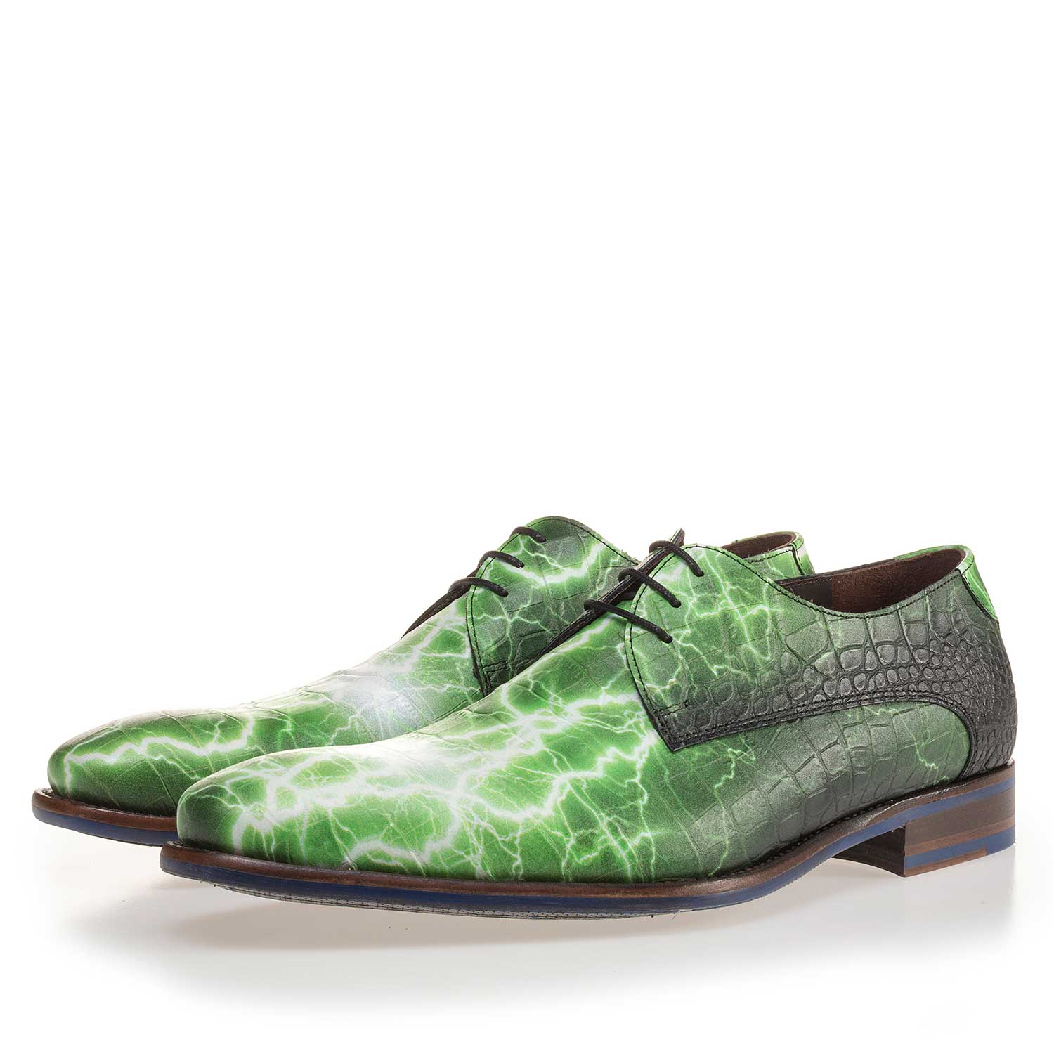 14267/01 - Premium groene veterschoen van leer met print 14267/01 - Premium groene veterschoen van leer met print