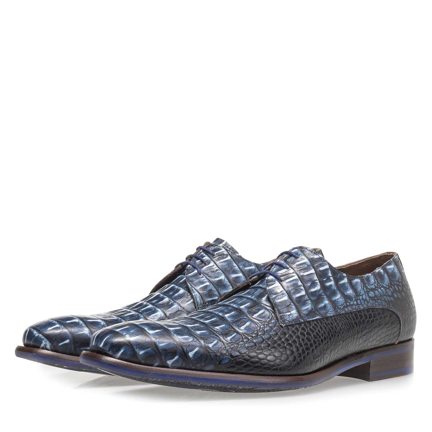 18159/06 - Blue leather lace shoe with croco print 18159/06 - Blue leather lace shoe with croco print