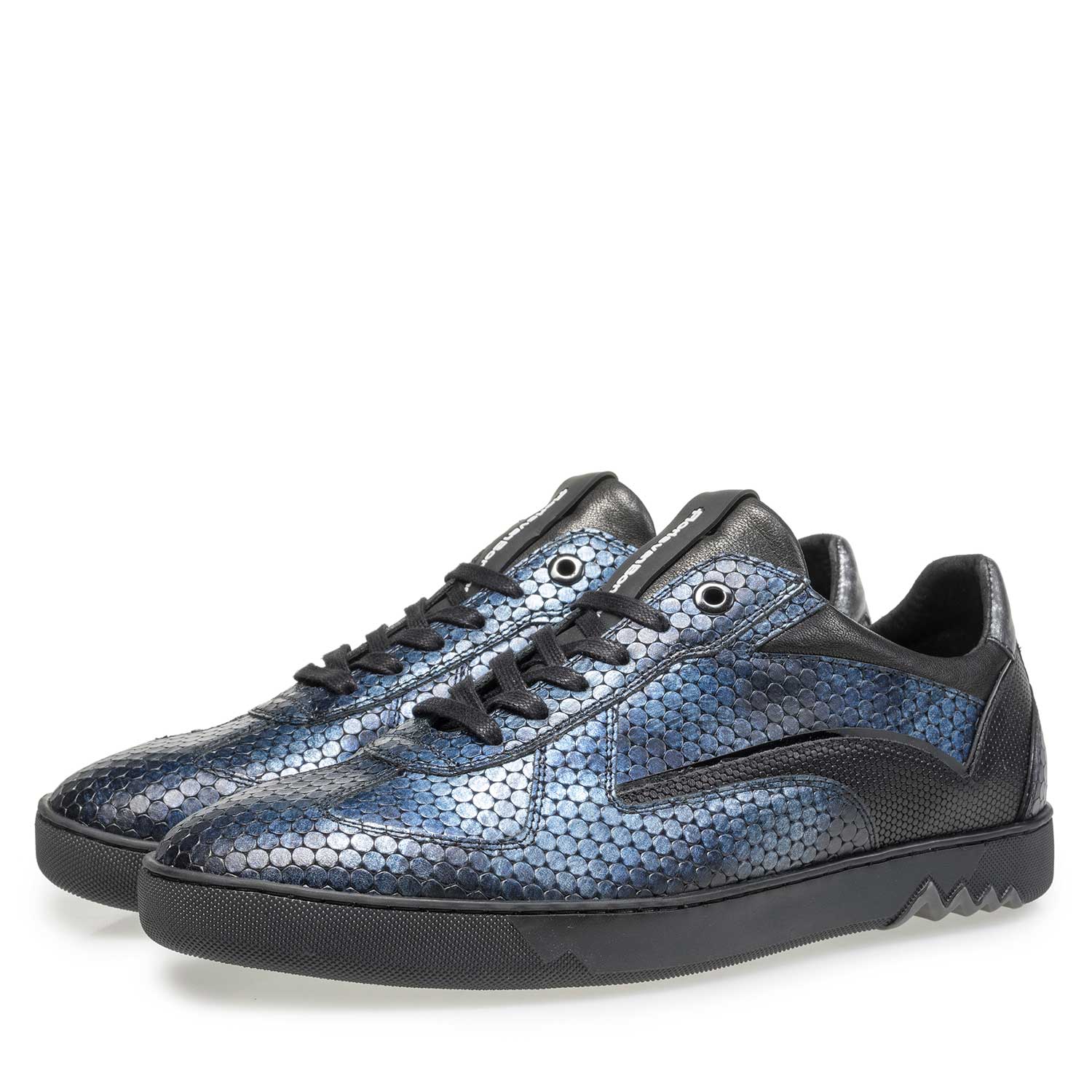 16242/11 - Blauwe metallic print leren sneaker 16242/11 - Blauwe metallic print leren sneaker