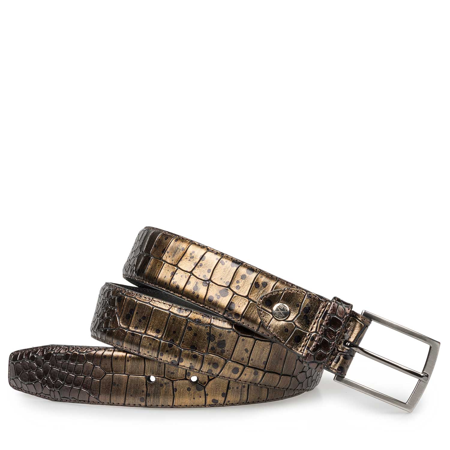 75190/09 - Bronze-coloured leather belt with croco print 75190/09 - Bronze-coloured leather belt with croco print