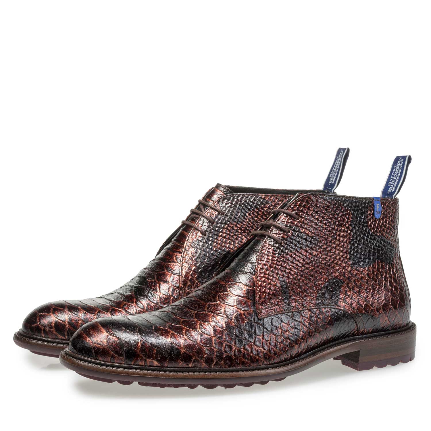 10203/10 - Roodbruine veterboot met snakeprint 10203/10 - Roodbruine veterboot met snakeprint