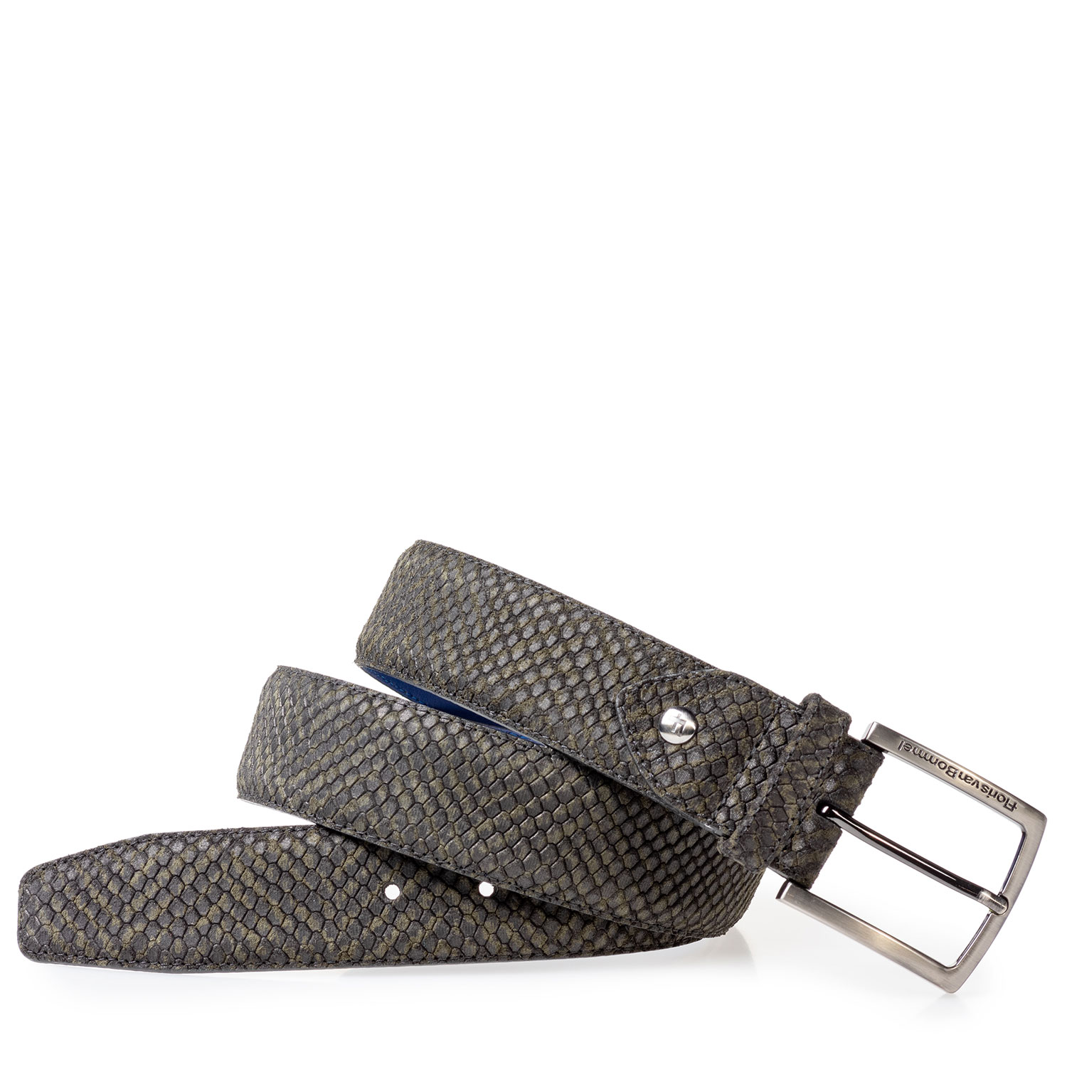 75204/15 - Suède riem groen met zwarte print 75204/15 - Suède riem groen met zwarte print