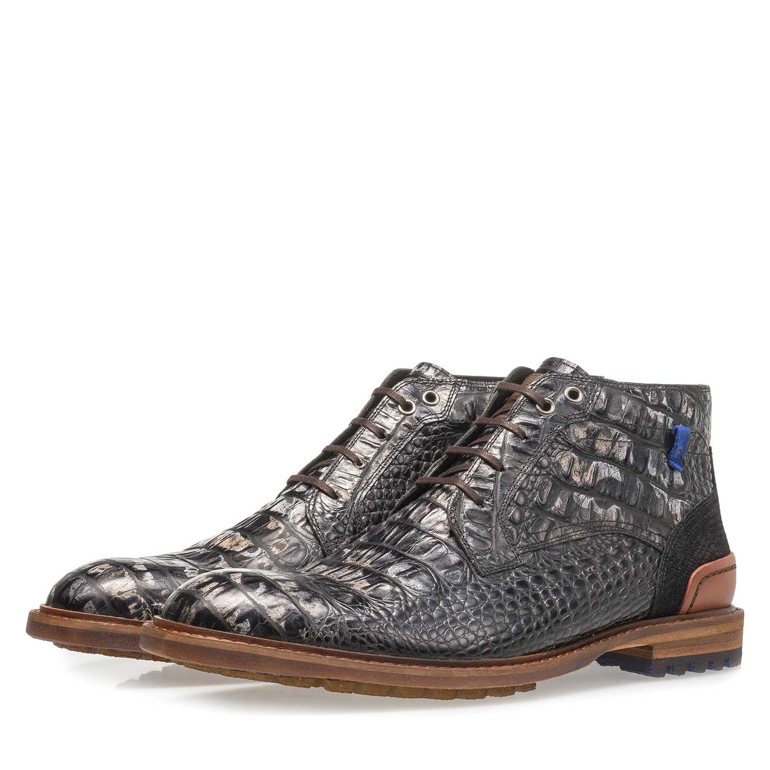 20228/21 - Black leather lace boot with croco print 20228/21 - Black leather lace boot with croco print