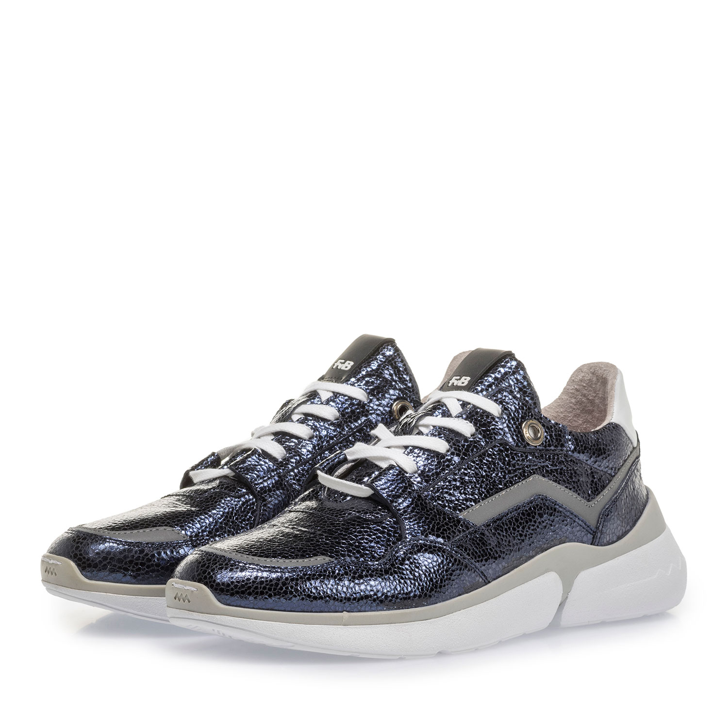 85291/17 - Donkerblauwe leren sneaker met metallicprint 85291/17 - Donkerblauwe leren sneaker met metallicprint