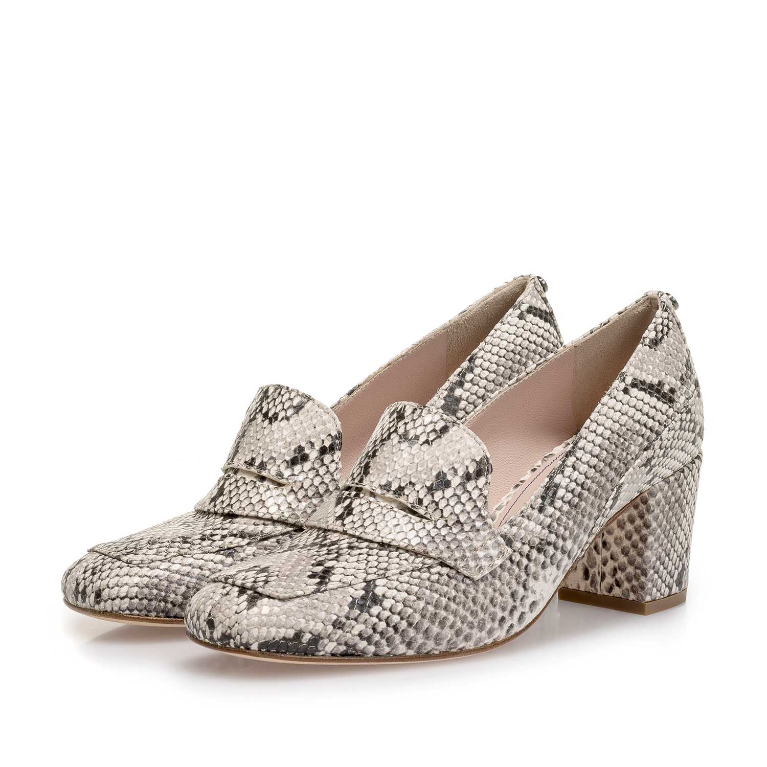85514/04 - Witte leren pump met snakeprint 85514/04 - Witte leren pump met snakeprint