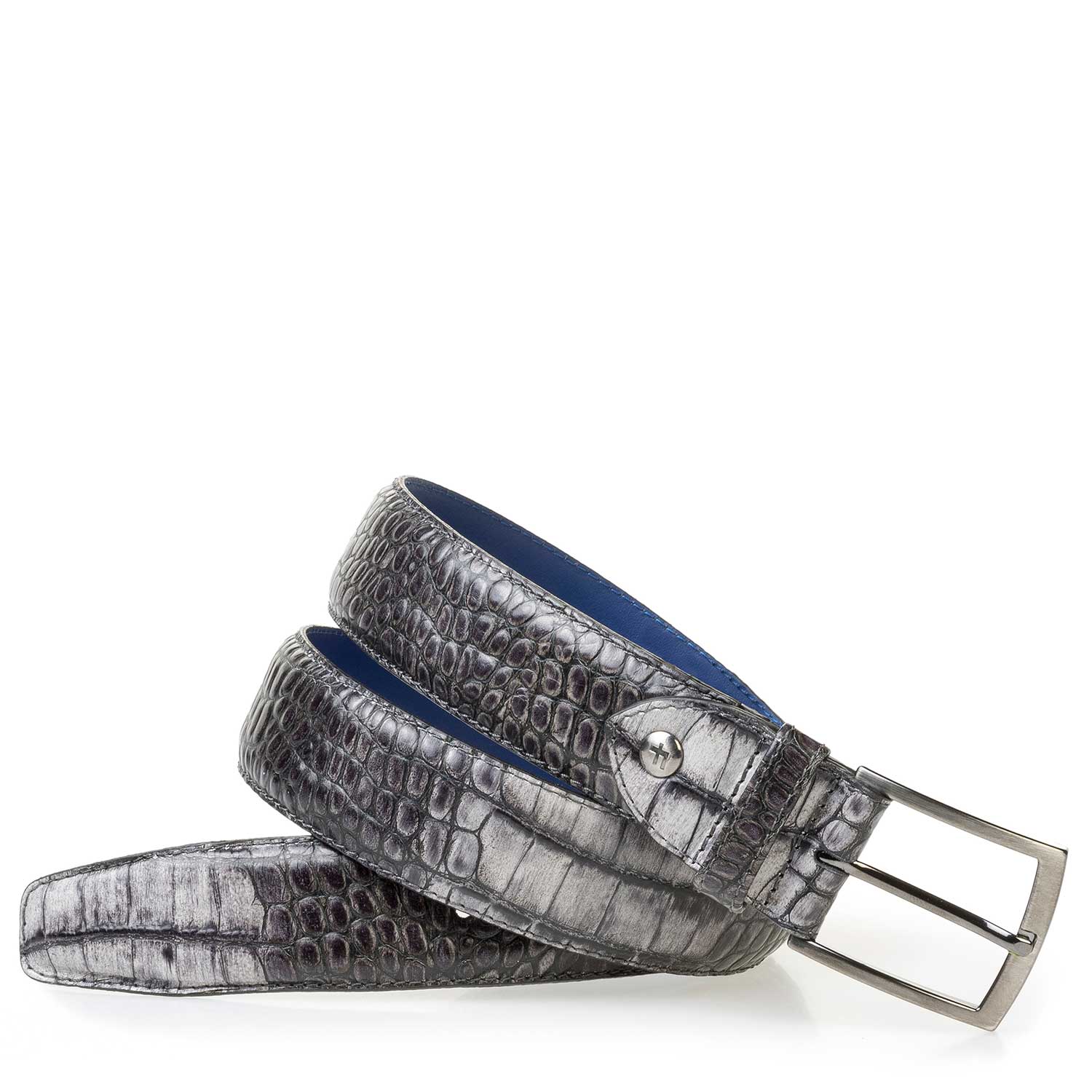 75200/34 - Grijze kalfsleren riem met crocoprint 75200/34 - Grijze kalfsleren riem met crocoprint