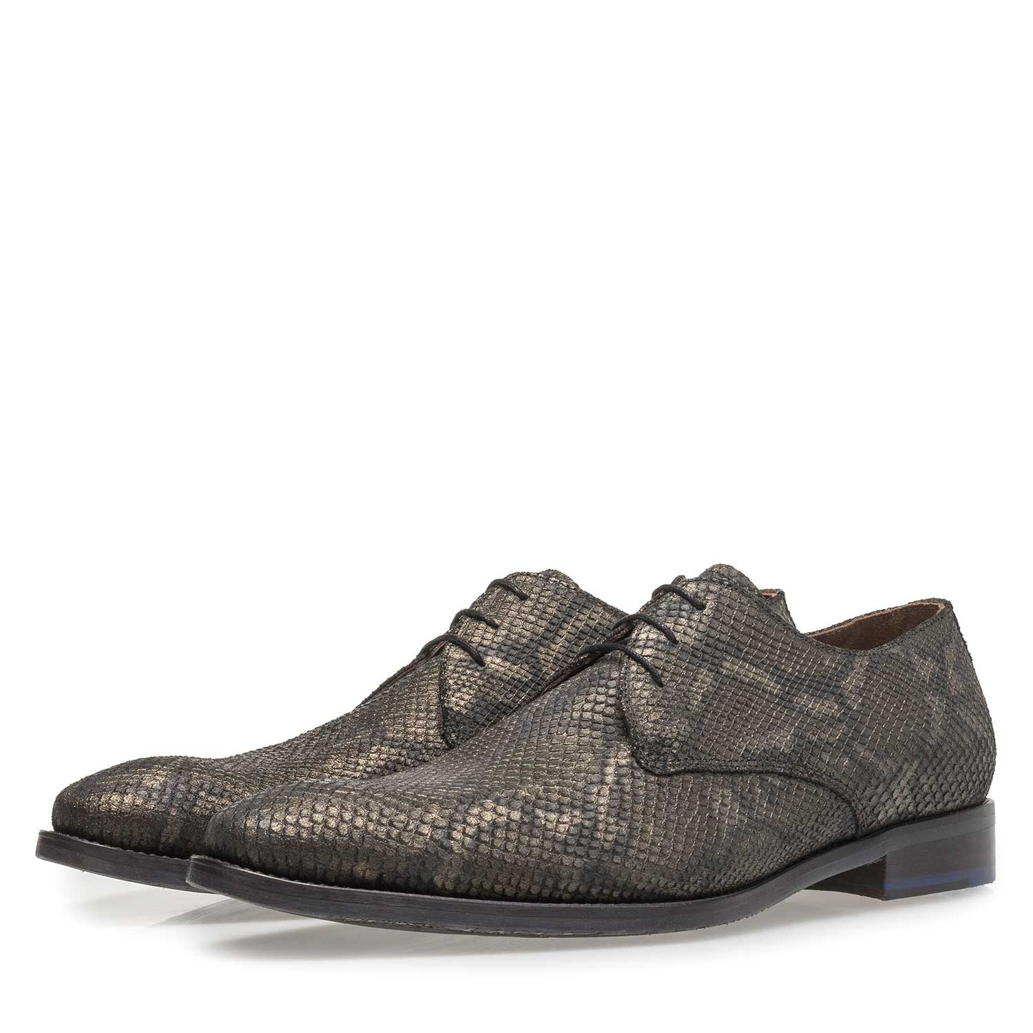 18124/00 - Lace shoe with olive green snake print 18124/00 - Lace shoe with olive green snake print