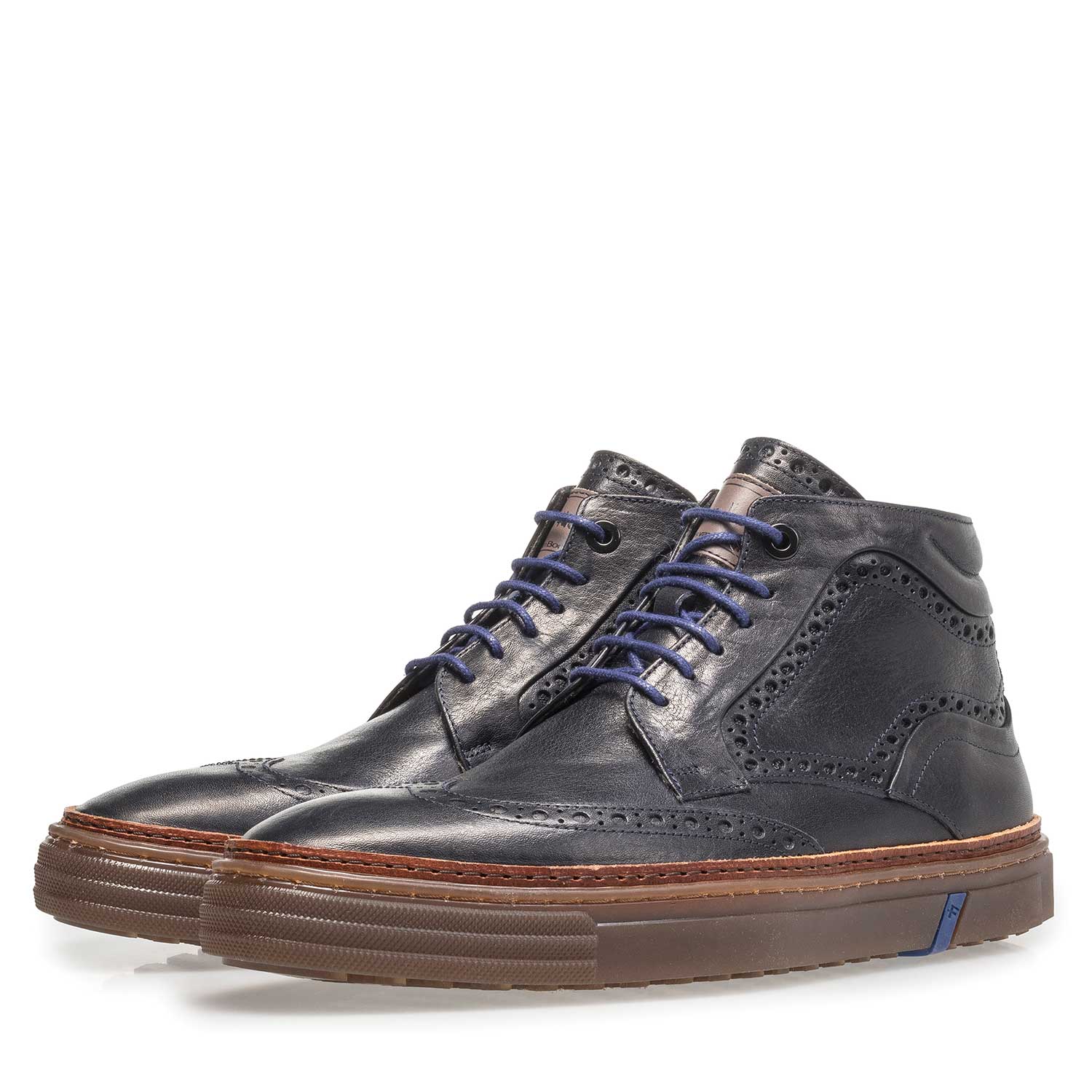 10080/12 - Donkerblauwe kalfsleren veterboot 10080/12 - Donkerblauwe kalfsleren veterboot