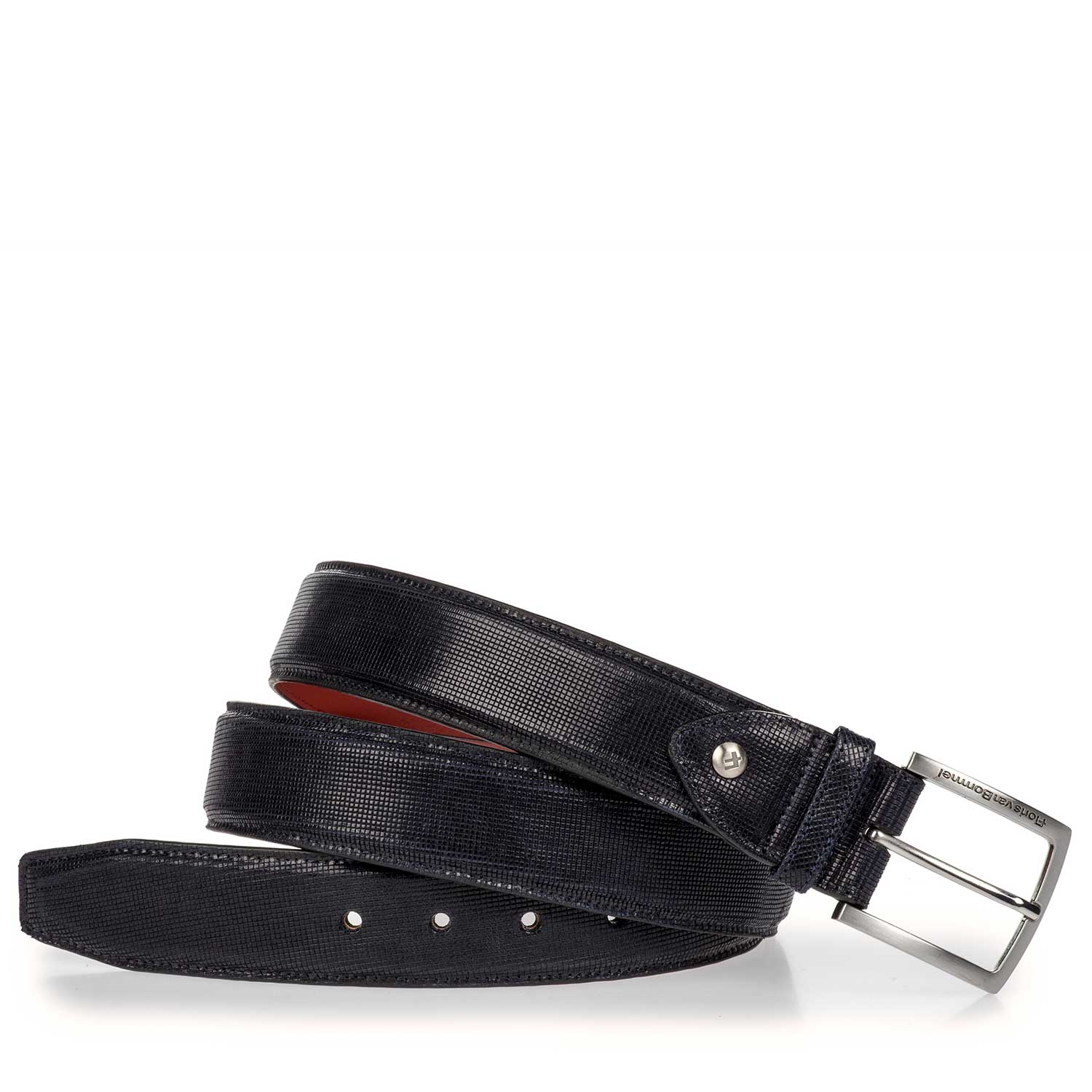 75189/23 - Blauwe kalfsleren riem met print 75189/23 - Blauwe kalfsleren riem met print