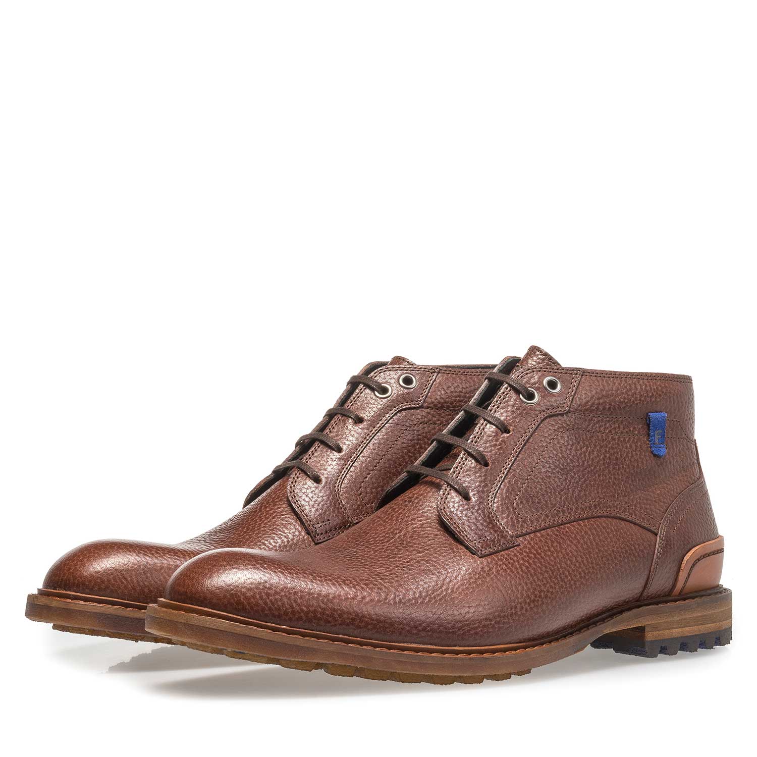 20228/16 - Leren veterboot cognac met print 20228/16 - Leren veterboot cognac met print